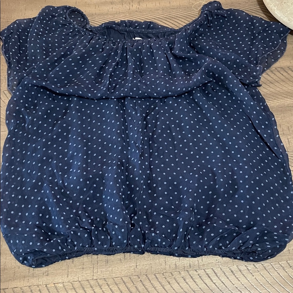 Chic Navy Sheer Blouse with Polka Dots - Picture 7 of 11